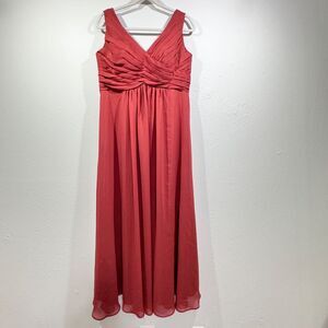 Red Chiffon Dress V-neck JJ's House Crinkle Sleeveless Floor-Length Bridesmaid